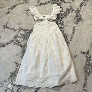 Suboo Dress Womens Size Small White Margot Eyelet Cotton Maxi Flutter‎ Sleeve